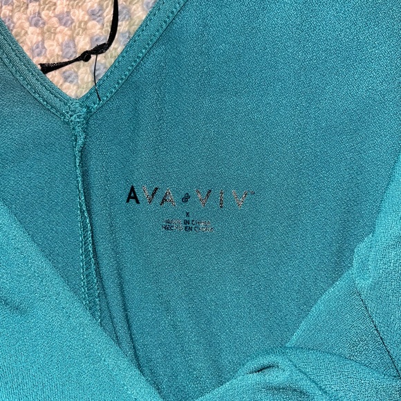 Ava & Viv aqua green Faux wrap double v hi lo Dress X new nwt - Picture 4 of 5